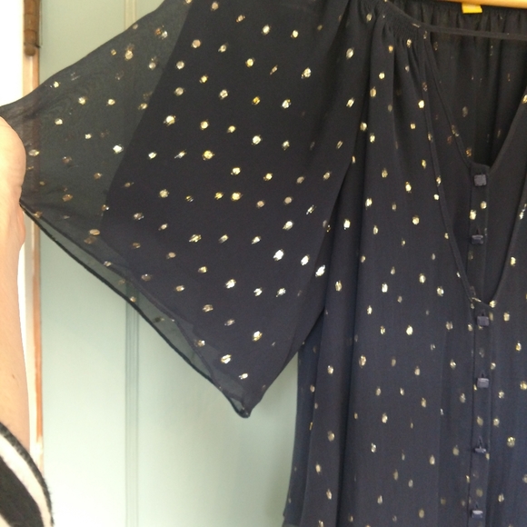 Anthropologie flowy navy and gold sparkle top - Picture 4 of 6